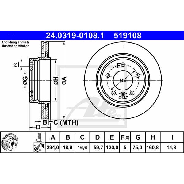 Слика на кочионен диск ATE PowerDisc 24.0319-0108.1 за BMW 3 Touring E46 320 i - 163 коњи бензин