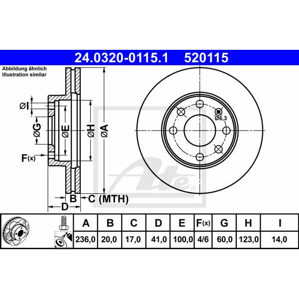 Слика на кочионен диск ATE PowerDisc 24.0320-0115.1 за CHEVROLET AGILE 1.4 - 92 коњи бензин