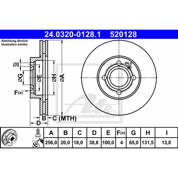 Слика на кочионен диск ATE PowerDisc 24.0320-0128.1 за VW Caddy 2 Box (9K9A) 1.9 SDI - 64 коњи дизел