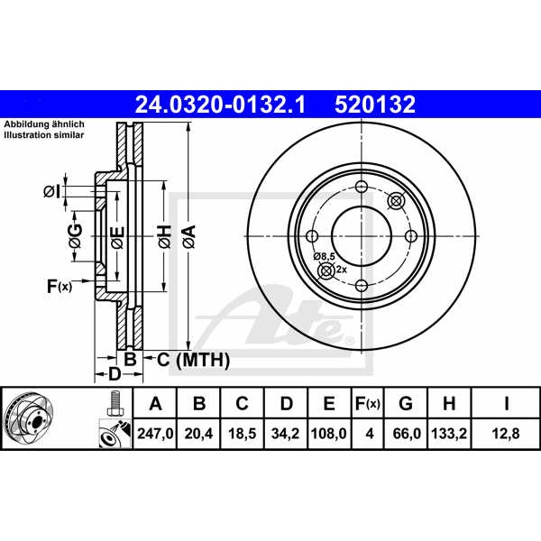 Слика на кочионен диск ATE PowerDisc 24.0320-0132.1 за Citroen Saxo S0,S1 1.6 VTS - 98 коњи бензин