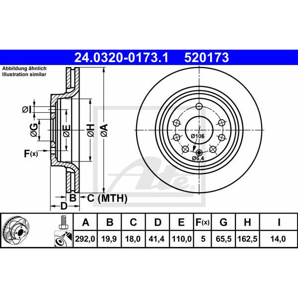 Слика на кочионен диск ATE PowerDisc 24.0320-0173.1 за Saab 9-3 Estate 1.9 TTiD - 160 коњи дизел