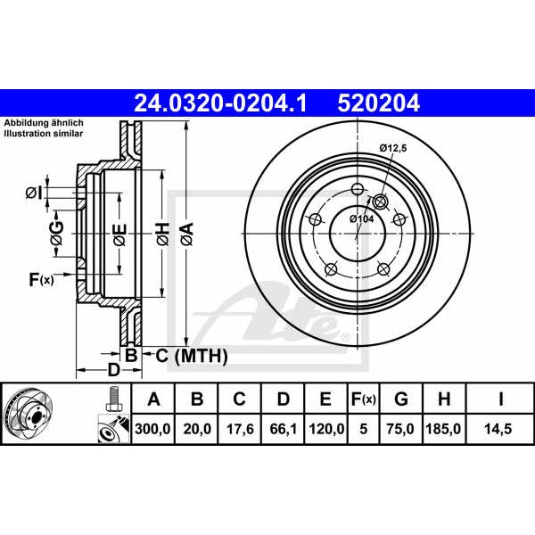 Слика на кочионен диск ATE PowerDisc 24.0320-0204.1 за BMW 3 Touring E91 325 i - 211 коњи бензин