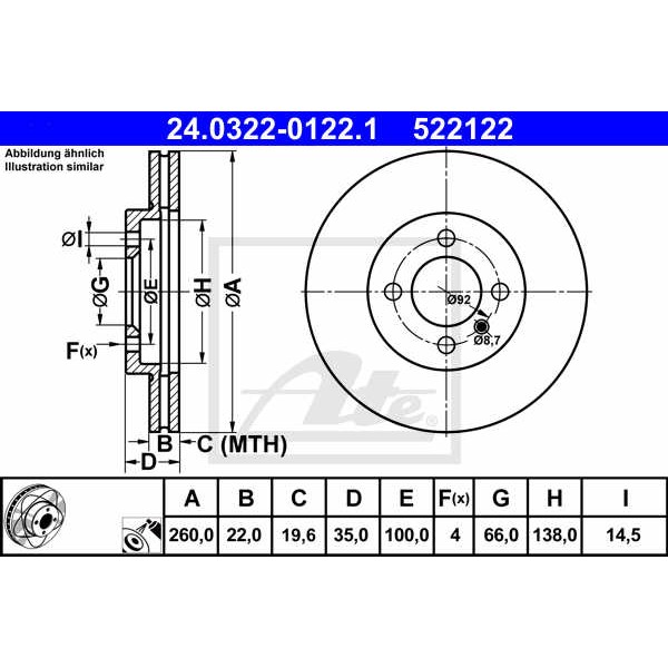 Слика на кочионен диск ATE PowerDisc 24.0322-0122.1 за BMW 3 Coupe E30 325 e - 122 коњи бензин