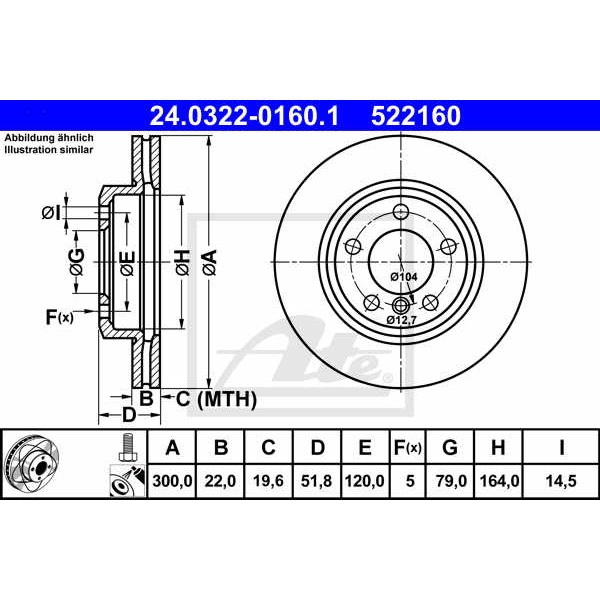 Слика на Кочионен диск ATE PowerDisc 24.0322-0160.1