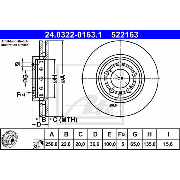 Слика на кочионен диск ATE PowerDisc 24.0322-0163.1 за VW Bora Sedan (1J2) 2.0 - 115 коњи бензин