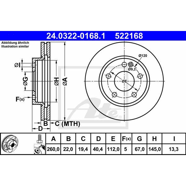 Слика на Кочионен диск ATE PowerDisc 24.0322-0168.1