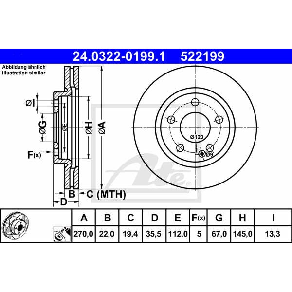 Слика на Кочионен диск ATE PowerDisc 24.0322-0199.1