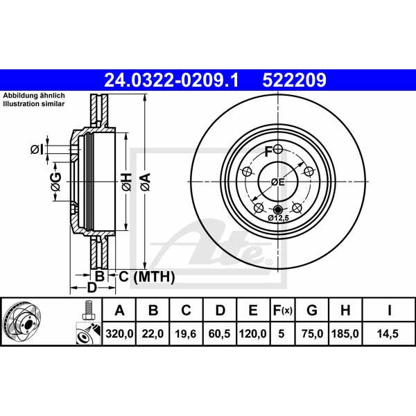 Слика на кочионен диск ATE PowerDisc 24.0322-0209.1 за BMW 3 Touring E46 330 i - 231 коњи бензин