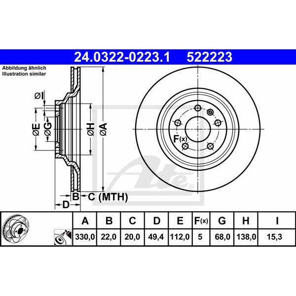 Слика на Кочионен диск ATE PowerDisc 24.0322-0223.1