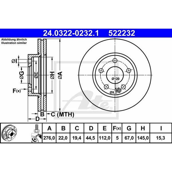 Слика на Кочионен диск ATE PowerDisc 24.0322-0232.1