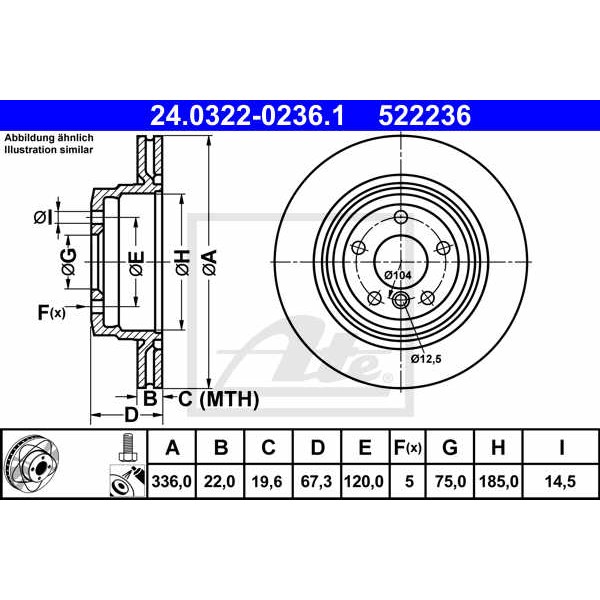 Слика на кочионен диск ATE PowerDisc 24.0322-0236.1 за BMW 3 Cabrio E93 335 i - 306 коњи бензин