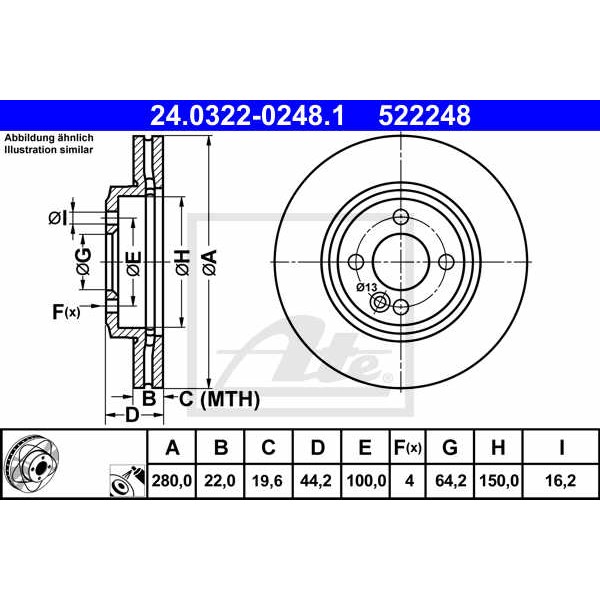 Слика на кочионен диск ATE PowerDisc 24.0322-0248.1 за Mini Clubvan (R55) Cooper D - 112 коњи дизел