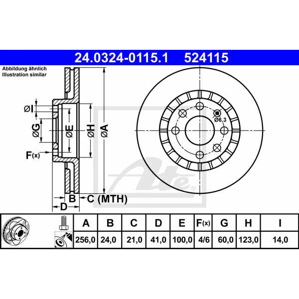 Слика на кочионен диск ATE PowerDisc 24.0324-0115.1 за Daewoo Prince (j19) 2.0 - 110 коњи бензин