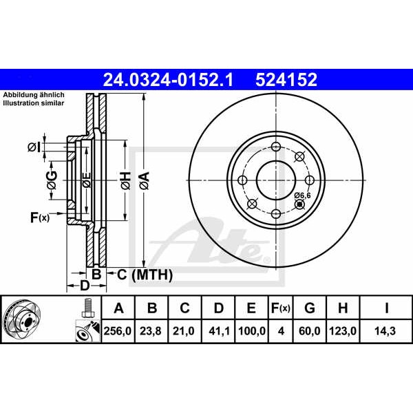 Слика на кочионен диск ATE PowerDisc 24.0324-0152.1 за Opel Astra G Saloon 1.7 CDTI - 80 коњи дизел