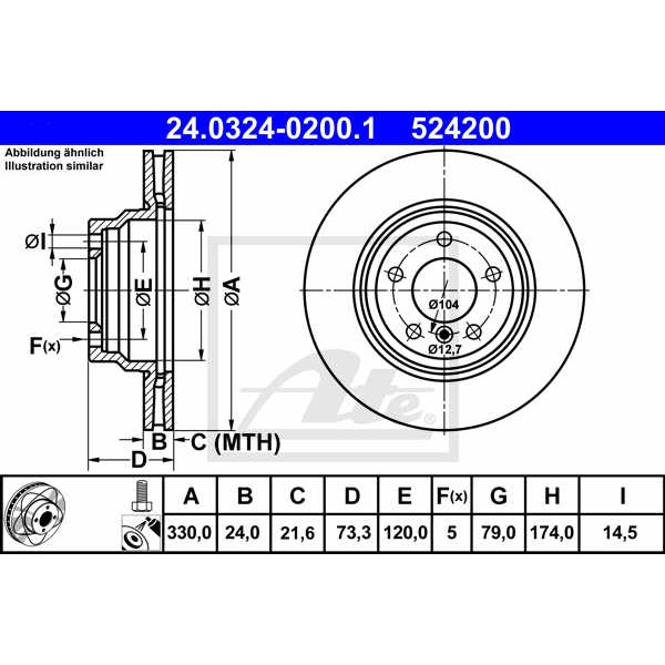 Слика на кочионен диск ATE PowerDisc 24.0324-0200.1 за BMW 3 Coupe E92 325 d - 211 коњи дизел