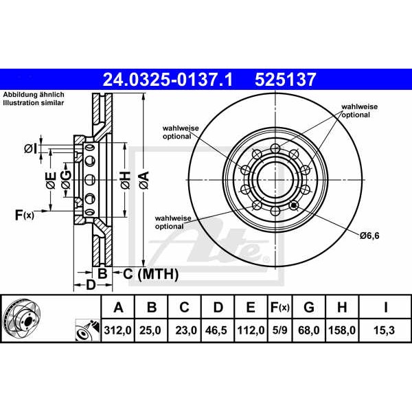 Слика на Кочионен диск ATE PowerDisc 24.0325-0137.1