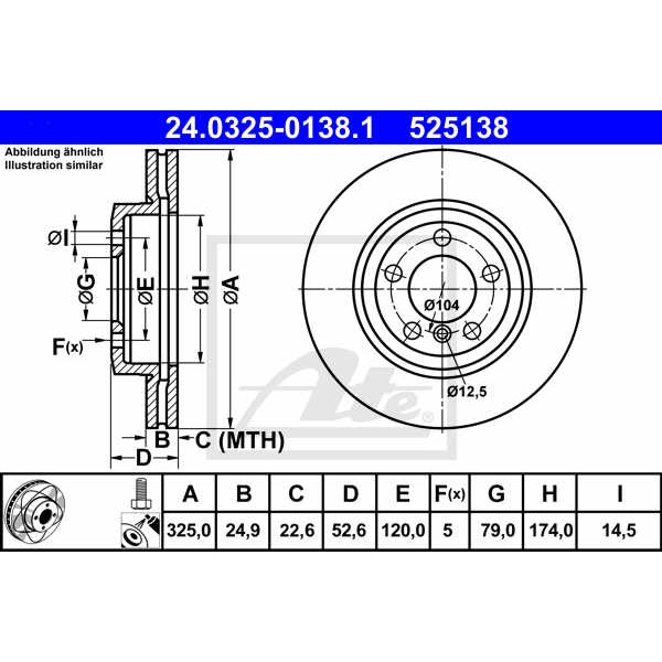 Слика на кочионен диск ATE PowerDisc 24.0325-0138.1 за BMW 3 Touring E46 330 xd - 184 коњи дизел