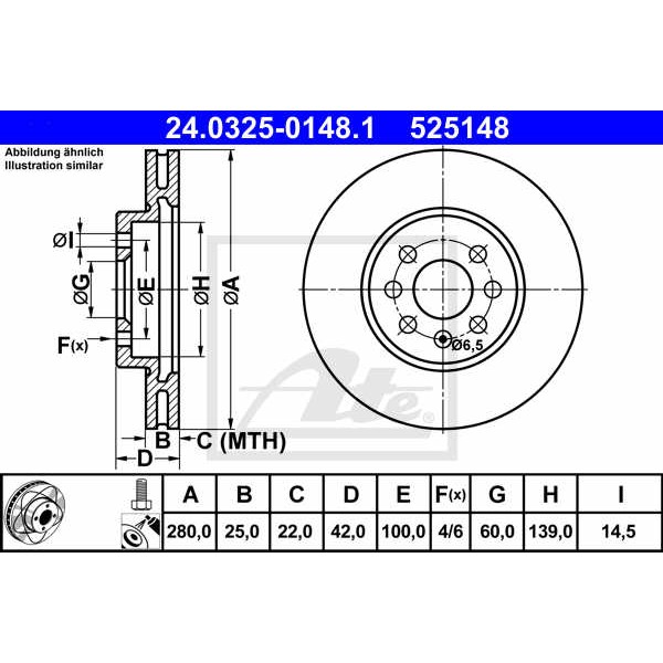 Слика на Кочионен диск ATE PowerDisc 24.0325-0148.1