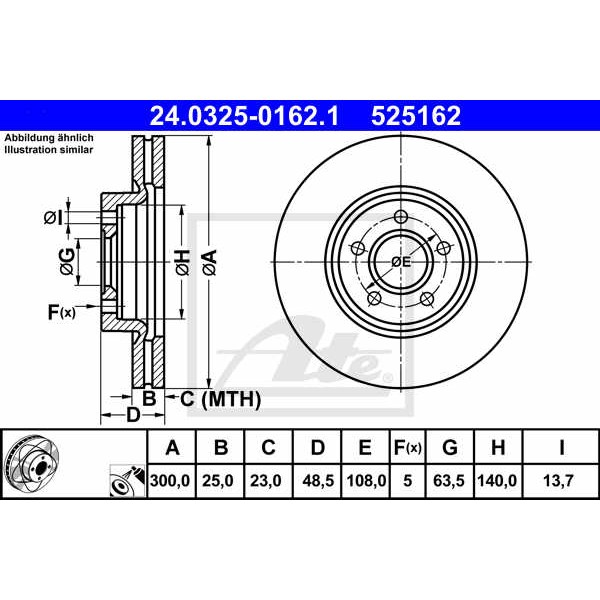 Слика на кочионен диск ATE PowerDisc 24.0325-0162.1 за Ford Focus 3 Hatchback 2.0 TDCi - 185 коњи дизел