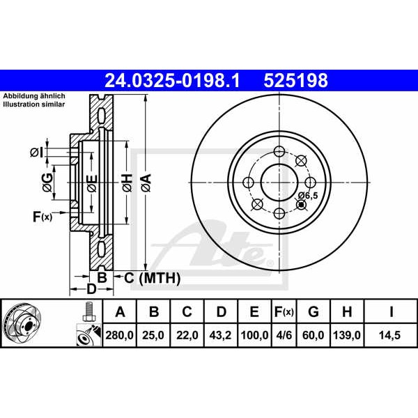 Слика на кочионен диск ATE PowerDisc 24.0325-0198.1 за Opel Astra H Estate 1.6 LPG - 116 коњи Бензин/Автогаз (LPG)