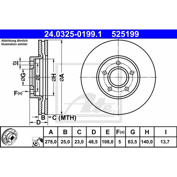 Слика на кочионен диск ATE PowerDisc 24.0325-0199.1 за Ford C-Max 2010 1.6 LPG - 120 коњи Бензин/Автогаз (LPG)