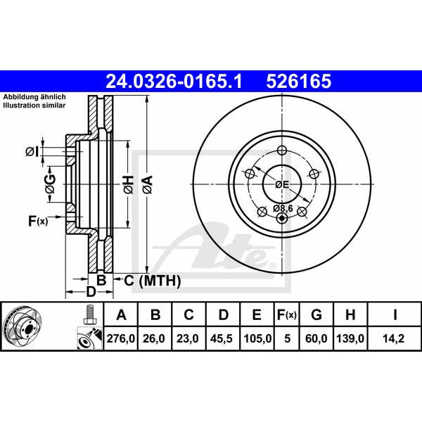 Слика на кочионен диск ATE PowerDisc 24.0326-0165.1 за Opel Astra GTC 1.6 - 180 коњи бензин