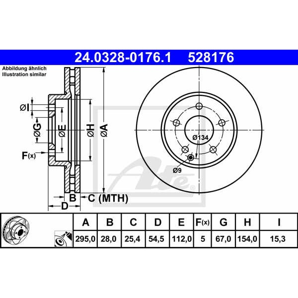 Слика на кочионен диск ATE PowerDisc 24.0328-0176.1 за Mercedes E-class Saloon (w211) E 200 CDI (211.004) - 122 коњи дизел