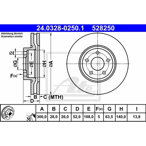 Слика на кочионен диск ATE PowerDisc 24.0328-0250.1 за Ford Mondeo 4 1.8 TDCi - 100 коњи дизел