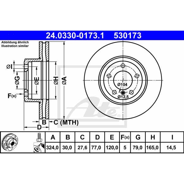 Слика на кочионен диск ATE PowerDisc 24.0330-0173.1 за BMW 5 Touring E61 523 i - 190 коњи бензин