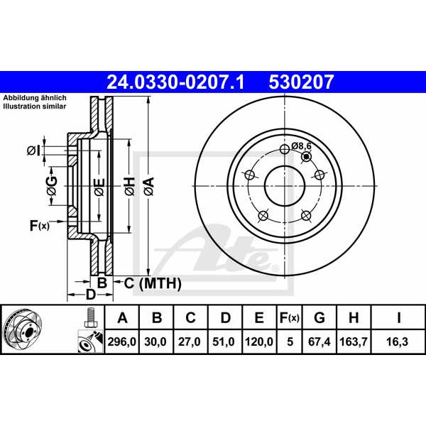 Слика на кочионен диск ATE PowerDisc 24.0330-0207.1 за Opel Insignia Saloon 2.0 Turbo - 220 коњи бензин