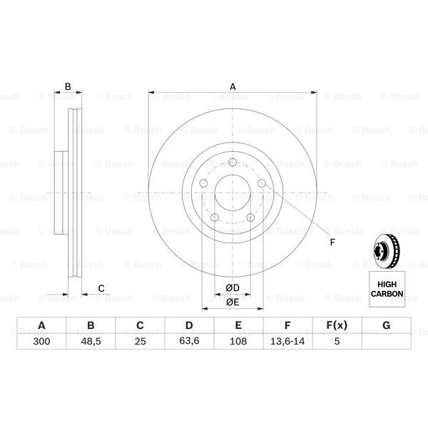 Слика на кочионен диск BOSCH 0 986 479 C52 за Ford Focus 2 (da) 2.0 LPG - 145 коњи Бензин/Автогаз (LPG)