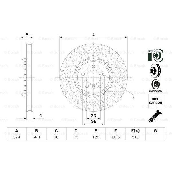 Слика на кочионен диск BOSCH 0 986 479 E27 за BMW 7 Series F 750 i - 449 коњи бензин