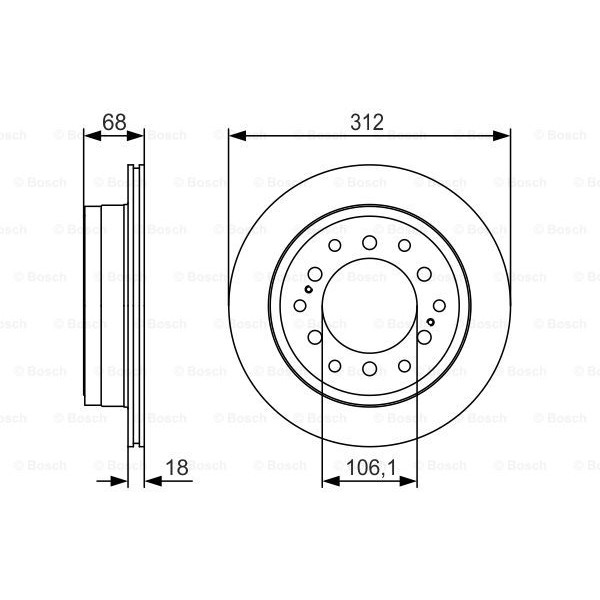 Слика на кочионен диск BOSCH 0 986 479 S36 за Toyota Land Cruiser 90 (J9) 3.0 D-4D (KDJ90, KDJ95, KDJ 125) - 163 коњи дизел