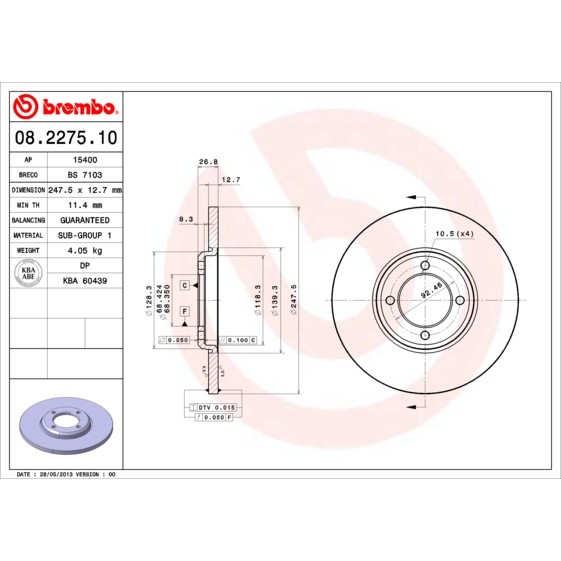 Слика на Кочионен диск BREMBO 08.2275.10