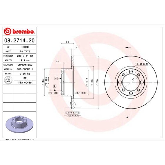 Слика на Кочионен диск BREMBO 08.2714.20