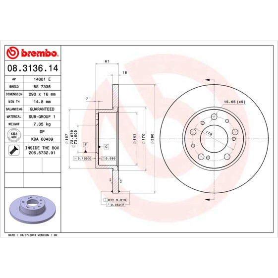 Слика на Кочионен диск BREMBO 08.3136.14