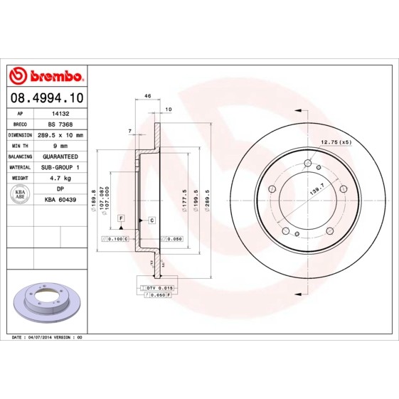 Слика на Кочионен диск BREMBO 08.4994.10