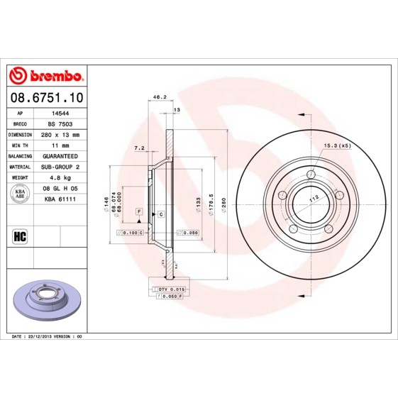 Слика на Кочионен диск BREMBO 08.6751.10