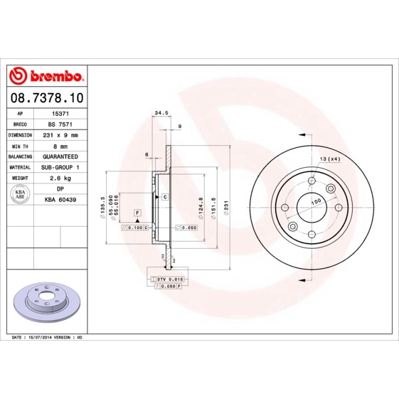 Слика на Кочионен диск BREMBO 08.7378.10