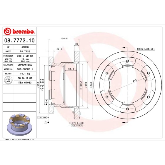 Слика на Кочионен диск BREMBO 08.7772.10