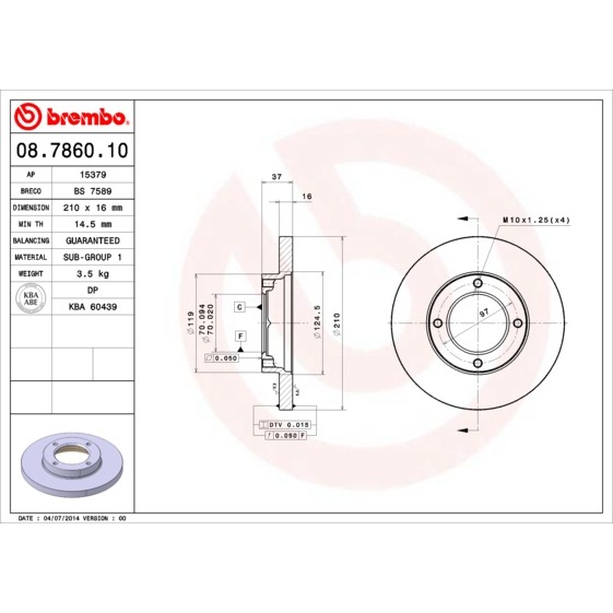 Слика на Кочионен диск BREMBO 08.7860.10