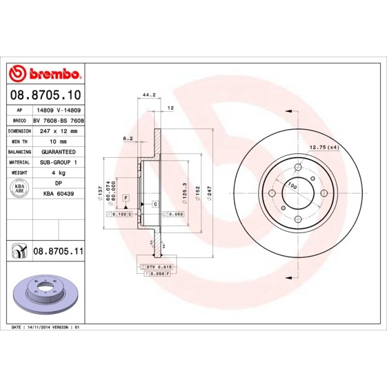 Слика на Кочионен диск BREMBO 08.8705.10