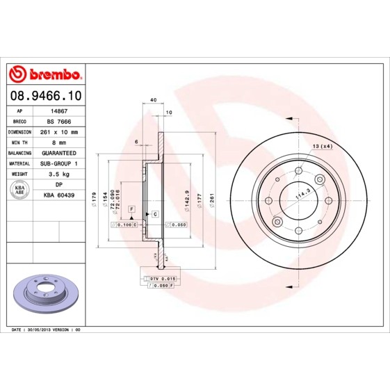 Слика на Кочионен диск BREMBO 08.9466.10