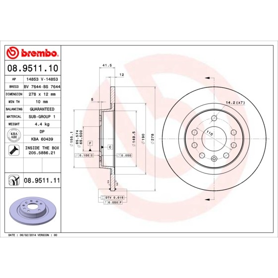 Слика на Кочионен диск BREMBO 08.9511.10