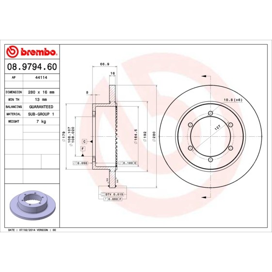 Слика на Кочионен диск BREMBO 08.9794.60