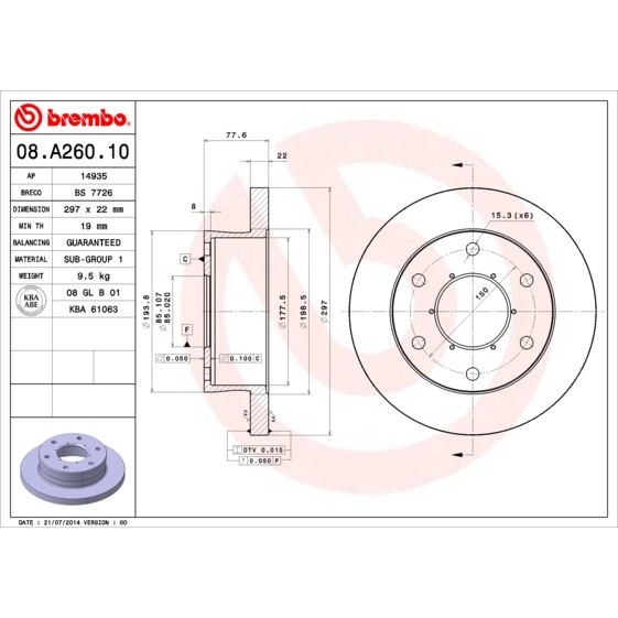 Слика на Кочионен диск BREMBO 08.A260.10