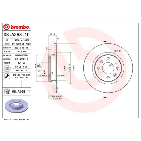 Слика на кочионен диск BREMBO 08.A268.10 за камион Volvo F 408 - 109 коњи дизел