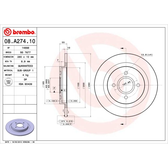 Слика на Кочионен диск BREMBO 08.A274.10