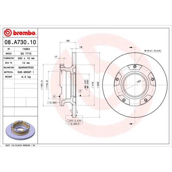 Слика на Кочионен диск BREMBO 08.A730.10