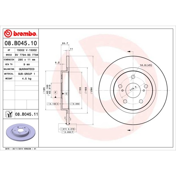 Слика на Кочионен диск BREMBO 08.B045.10